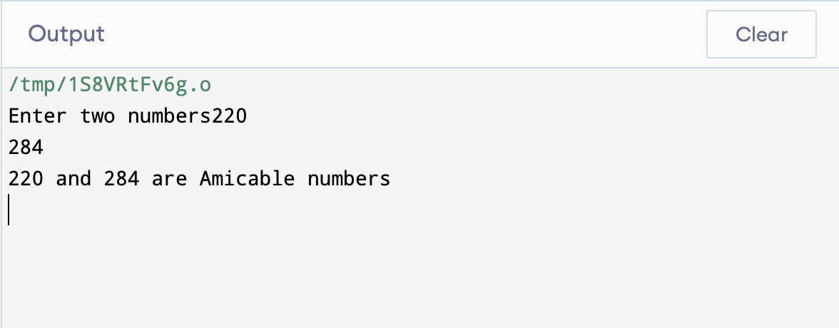 Amicable numbers in C