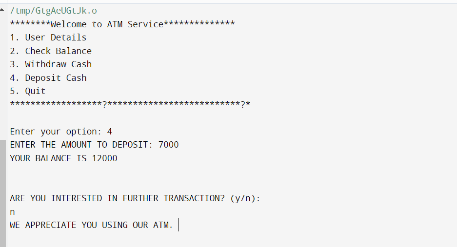 ATM Program in C using if-else