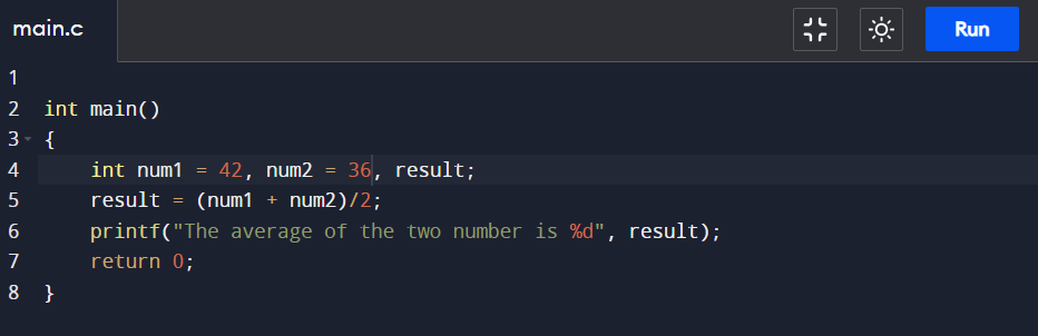 Average of Two Numbers in C