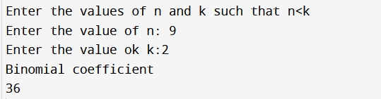 Binomial Coefficient Program in C