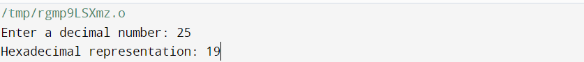 C program to convert decimal to hexadecimal