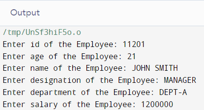 C PROGRAM USING STRUCTURES EMPLOYEE DETAILS