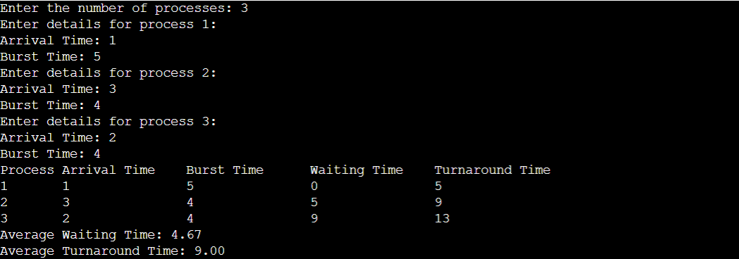 FCFS Program in C