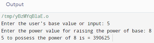 Find the Power Of Number In C