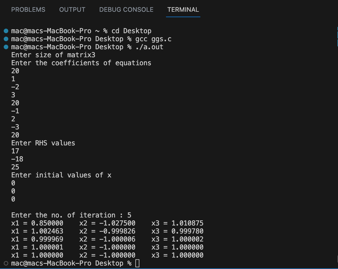 Gauss Seidel method in C