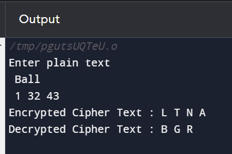 Hill Cipher program in C