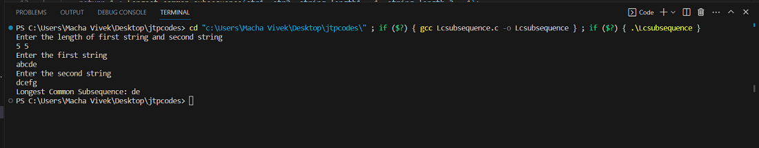 Longest common subsequence in C