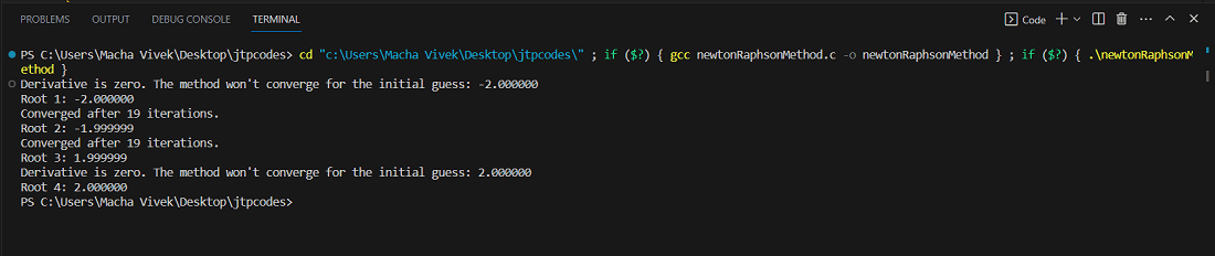 Newton Raphson method in C