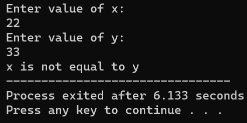 Not Equal to (! =) in C