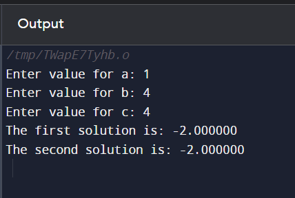 QUADRATIC EQUATION IN C