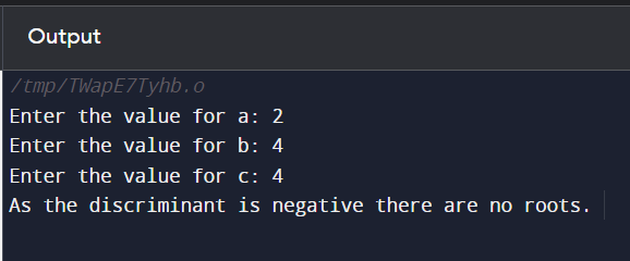 QUADRATIC EQUATION IN C