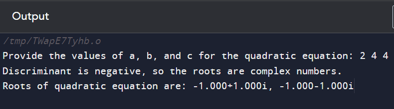 QUADRATIC EQUATION IN C