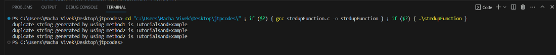 strdup() function in c