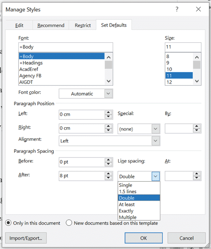 How do double space or change line spacing in Microsoft Word