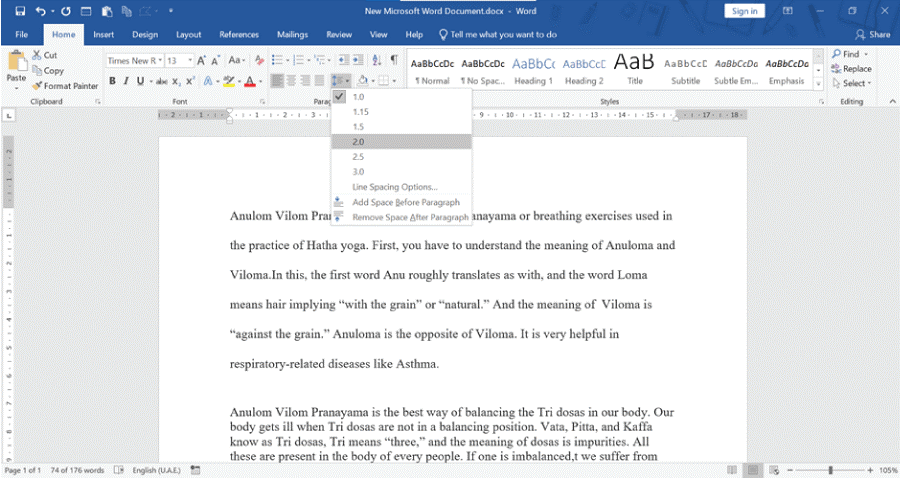How do double space or change line spacing in Microsoft Word