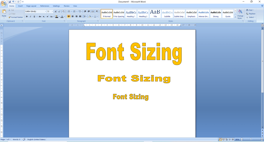 Increase or decrease font size in Word using keyboard shortcuts