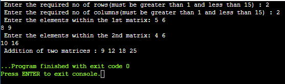 Addition of two matrices in C++