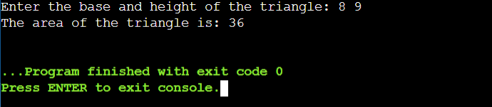 AREA OF TRIANGLE IN C++