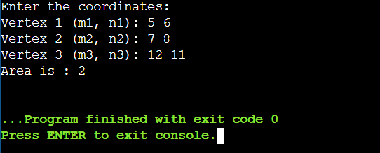 AREA OF TRIANGLE IN C++