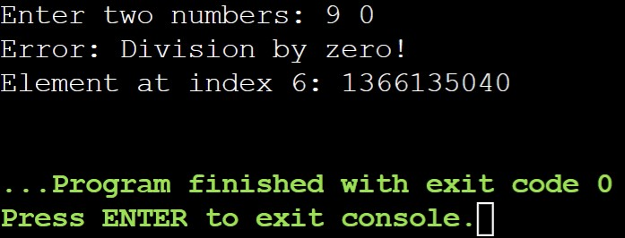 C++ program to show runtime exceptions/>
<!-- /wp:html -->

<!-- wp:paragraph -->
<p><strong>Explanation:</strong></p>
<!-- /wp:paragraph -->

<!-- wp:list -->
<ul class=