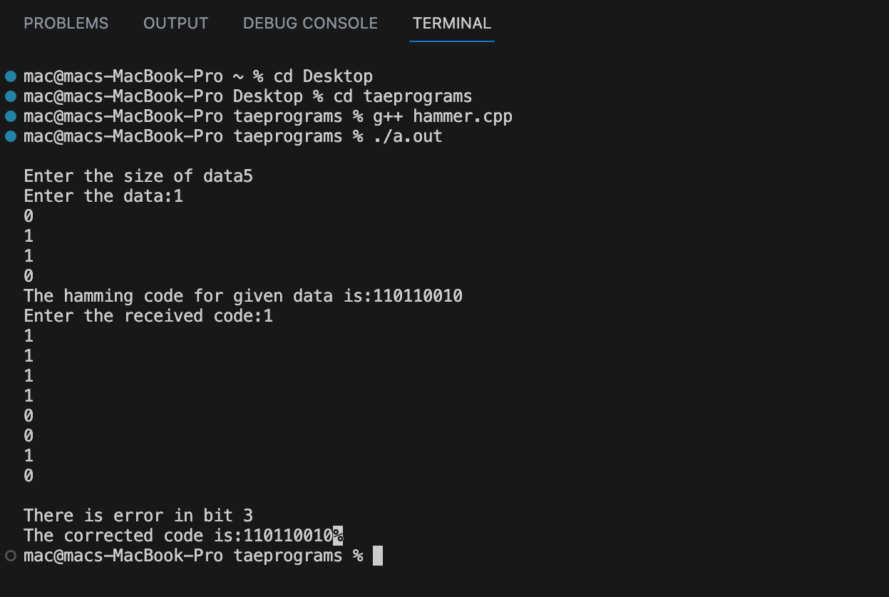 Hamming code implementation in C++