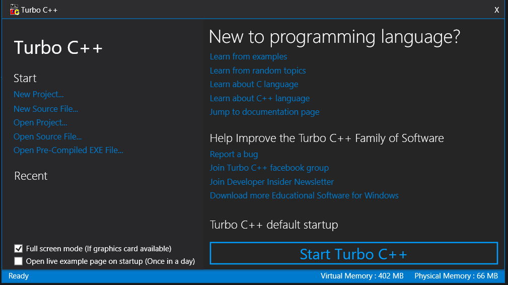 How to run program in turbo c++