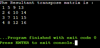 Transpose of a Matrix in C++ language