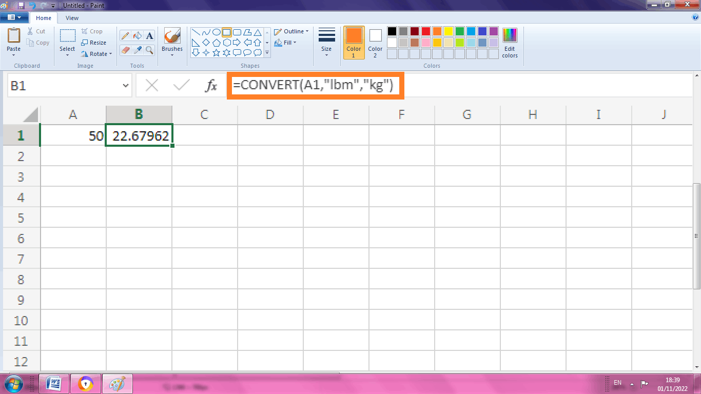 Converting the units in Excel