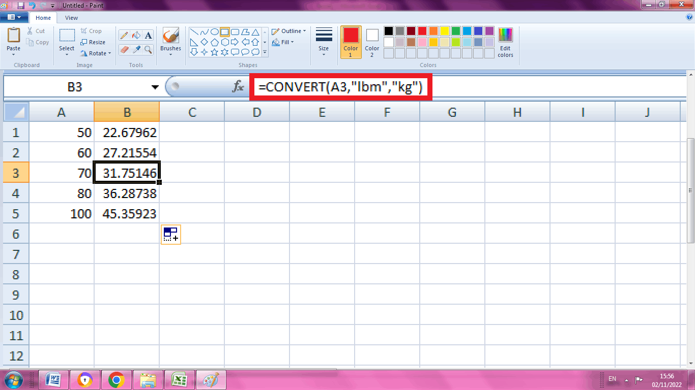 Converting the units in Excel