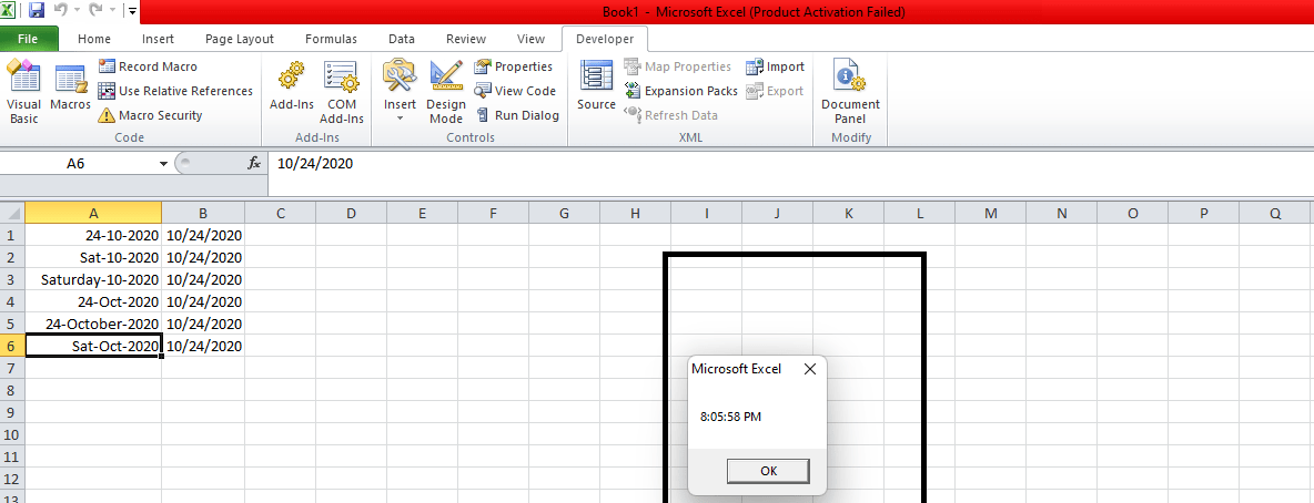 Date and Time in Excel-VBA