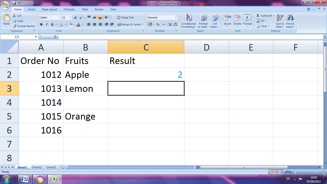 Excel Blank cells