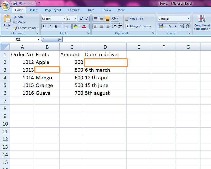 Excel Blank cells