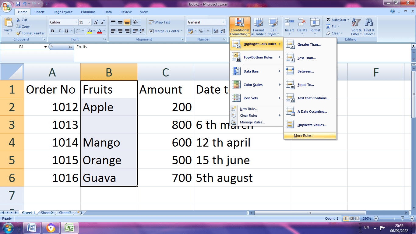 Excel Blank cells