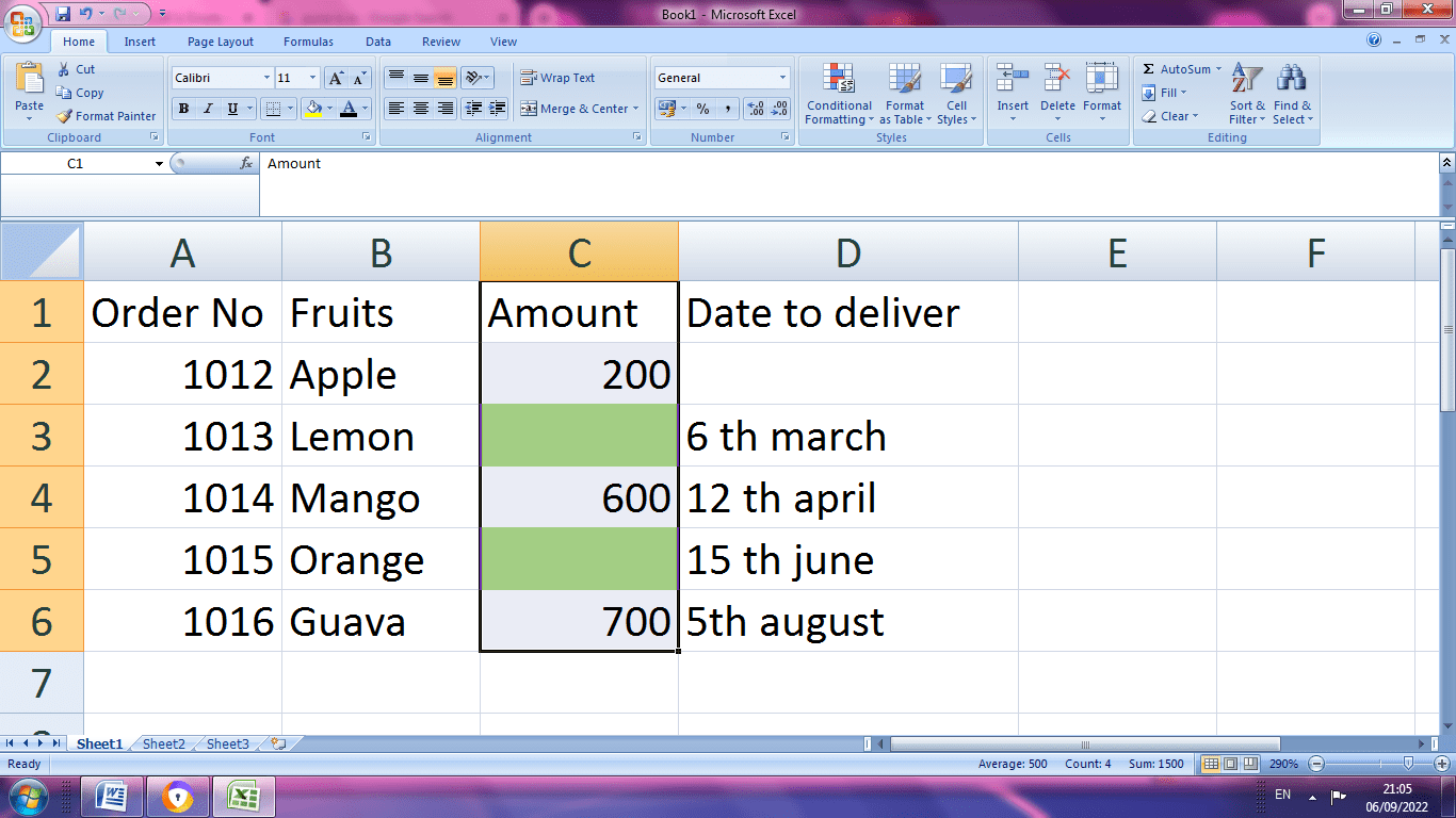 Excel Blank cells