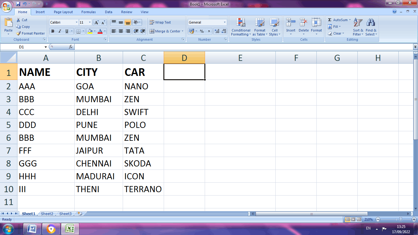 Excel Unique Values