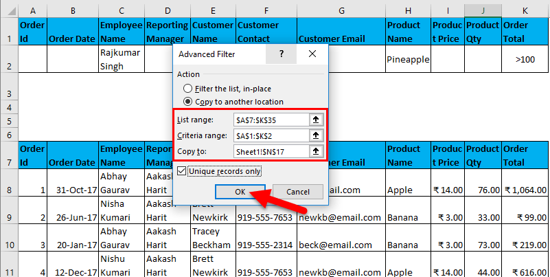 How to apply Advanced Filter in Microsoft Excel