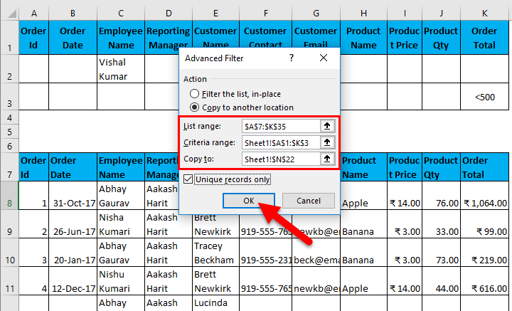 How to apply Advanced Filter in Microsoft Excel