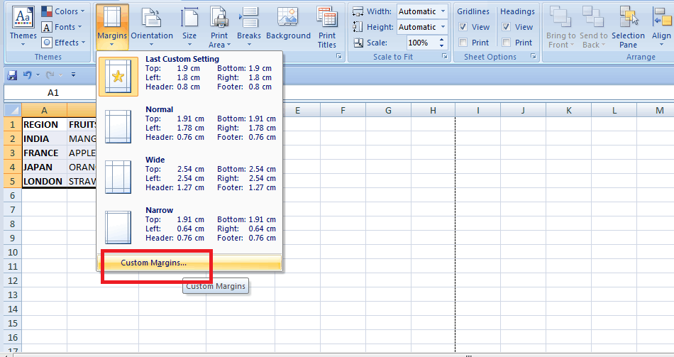 How to print Titles in Excel