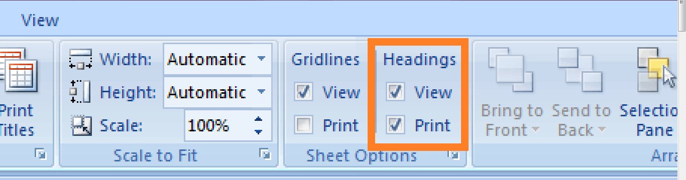 How to print Titles in Excel