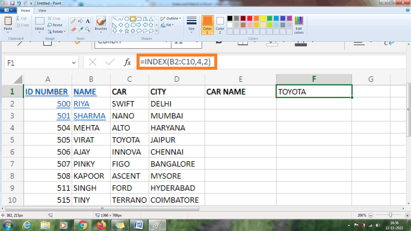 How to use Index and Match in Excel