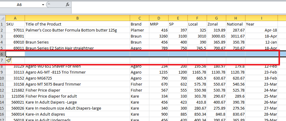Insert Row in the Microsoft Excel