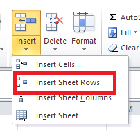 Insert Row in the Microsoft Excel