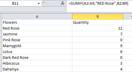 SUMIF Formula in Microsoft Excel