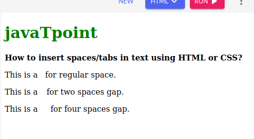 How to insert spaces/tabs in text using HTML/CSS