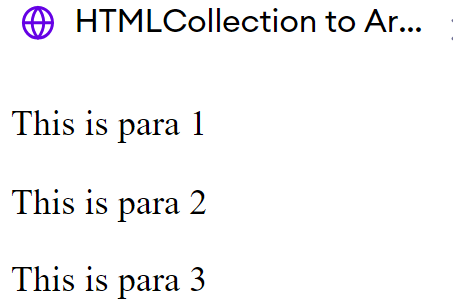 HTMLCollection to Array/>
<!-- /wp:html -->

<!-- wp:heading {