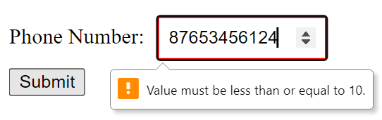 HTML Input Numbers Only/>
<!-- /wp:html -->

<!-- wp:paragraph -->
<p>If a user inputs text and presses the submit button after restricting the input field to numbers, the message 