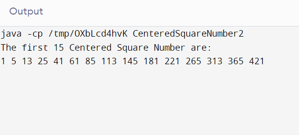 Centered Square Numbers in Java