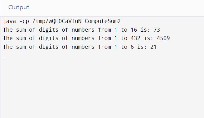 Computing Digit Sum of All Numbers From 1 to n in Java