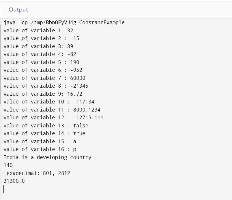 List of Constants in Java