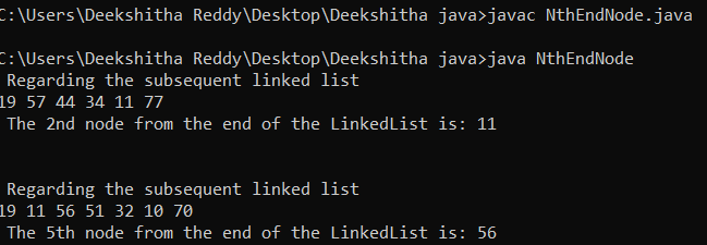 Nth node from the end of the Linked list in Java